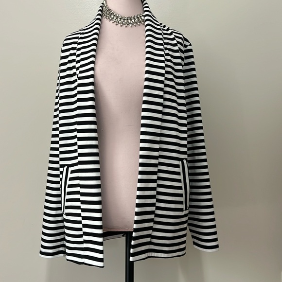 Christopher & Banks NWOT black & white stripe cardigan size large - Picture 1 of 6